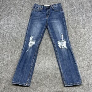 Tin Haul Jeans Womens 27 Blue High Rise Straight Distressed Stretch Denim 26x27